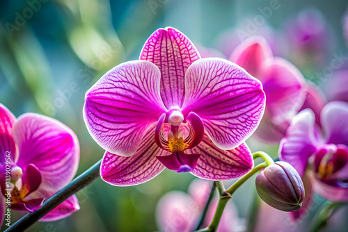 Pink orchid flower, macro photo. Beautiful Pink orchid blooming flower isolated photo