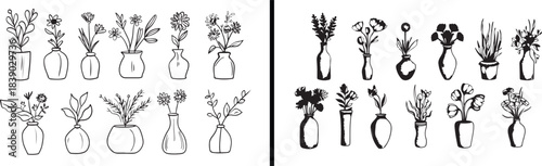 Flower vase illustration, floral arrangement art, decorative vase vector, indoor plant decor, hand drawn floral design, home decor artwork, elegant vase drawing, decorative flowers art, indoor botanic