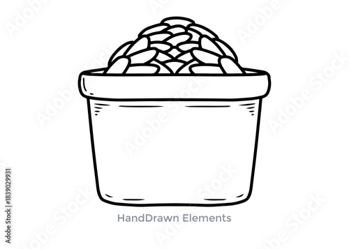Simple Rice Illustration in Bowl: An illustration of a bowl filled with rice, a simple, clean, and classic depiction of a staple food.