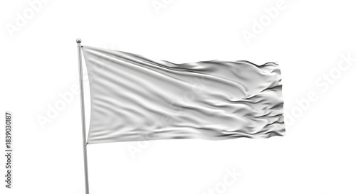 Blank Flag Fluttering in the Wind: A plain white flag flutters majestically against a bright sky, symbolizing concepts of surrender, truce, and peace.