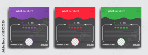 Professional testimonial and client feedback template design for social media post