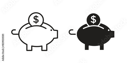 Piggy bank icon pictogram in trendy outline style. icon, sign or symbol.