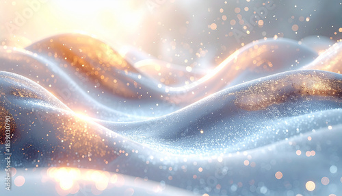 Fototapeta Naklejka Na Ścianę i Meble -  青と金の光が交わる波状の幻想的な冬景色背景