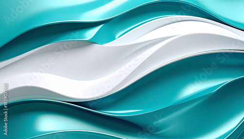 Fototapeta Naklejka Na Ścianę i Meble -  ターコイズと白の波が流れる爽やかな背景