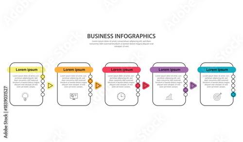 Editable business infographic template design with 5 steps. Infographic template which can be used for presentations banners, workflow layout, annual report, web design.

