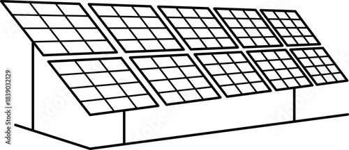 Multiple solar panels green energy production minimal stroke-based vector outline