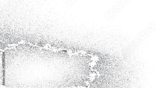 Dynamic wave of stipple dots forming abstract fluid pattern.  Light monochrome texture, smooth density shifts, modern distressed surface, vector illustration. 