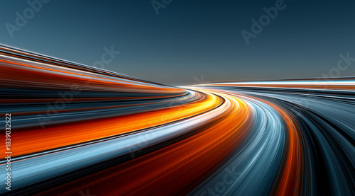 Vibrant Light Trails of Colorful Motion Creating Abstract Landscape in a Futuristic Setting