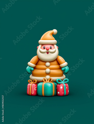 Colorful cartoon Santa Claus figure with gifts on green background for festive holiday decoration