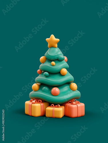 Colorful Christmas Tree with Gifts in Artistic Style for Holiday Celebrations and Seasonal Decor