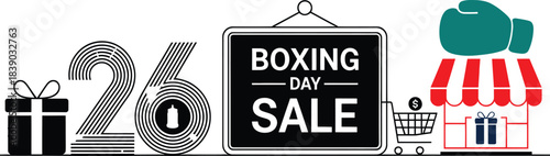 Dynamic boxing day sale graphic with bold typography and vibrant colors for retail promotions