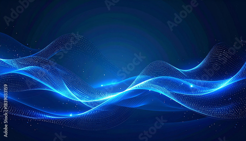 Fototapeta Naklejka Na Ścianę i Meble -  青い光の波が交差する幻想的な抽象デジタル空間