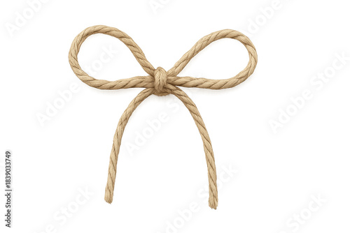 Beige rope bow tied into symmetrical knot on transparent background