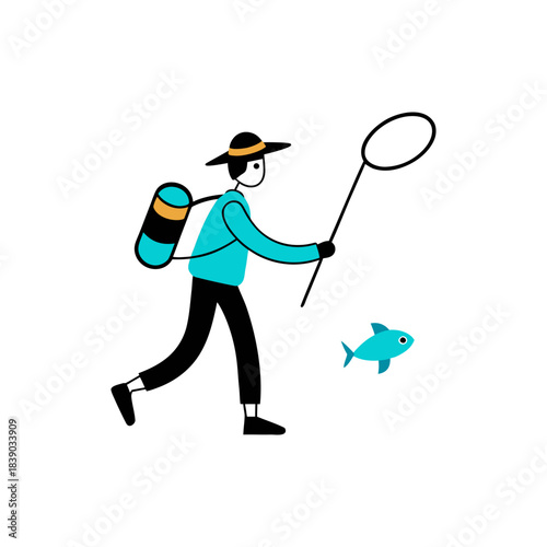 cartoon character of businessman with a magnifying glass
