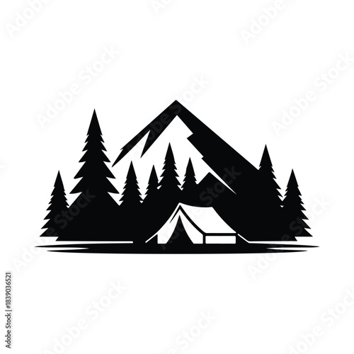 mountain camp vector silhouette clip art logo design illustration. abstract hill camp icon collections