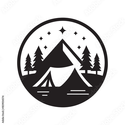 mountain camp vector silhouette clip art logo design illustration. abstract hill camp icon collections