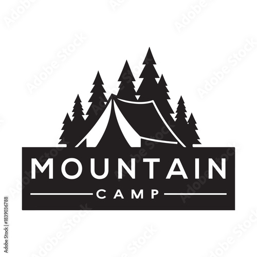 mountain camp vector silhouette clip art logo design illustration. abstract hill camp icon collections
