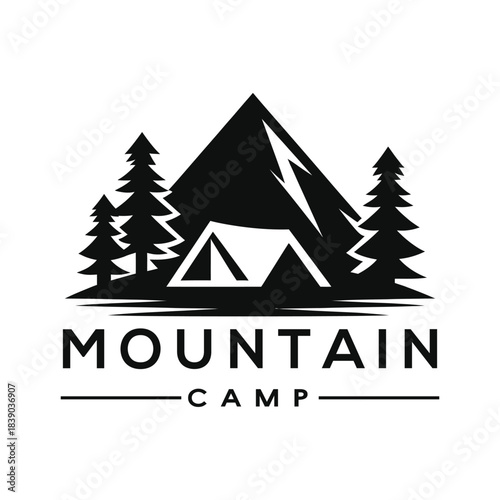 mountain camp vector silhouette clip art logo design illustration. abstract hill camp icon collections