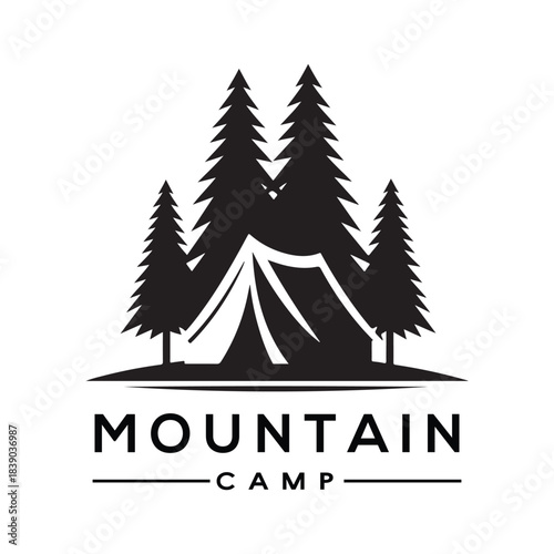 mountain camp vector silhouette clip art logo design illustration. abstract hill camp icon collections