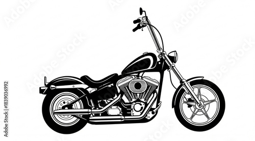 Classic Custom Chopper Motorcycle Black and White Vector Illustration