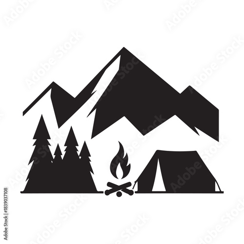 mountain camp vector silhouette clip art logo design illustration. abstract hill camp icon collections