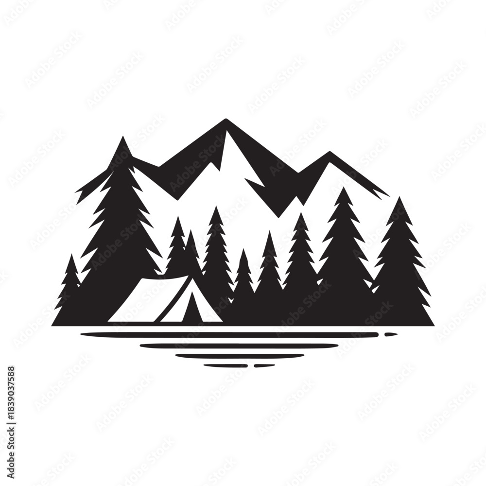 Fototapeta premium mountain camp vector silhouette clip art logo design illustration. abstract hill camp icon collections
