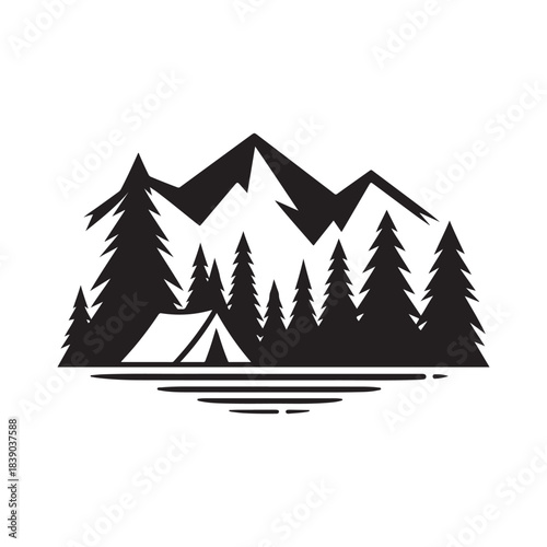 mountain camp vector silhouette clip art logo design illustration. abstract hill camp icon collections