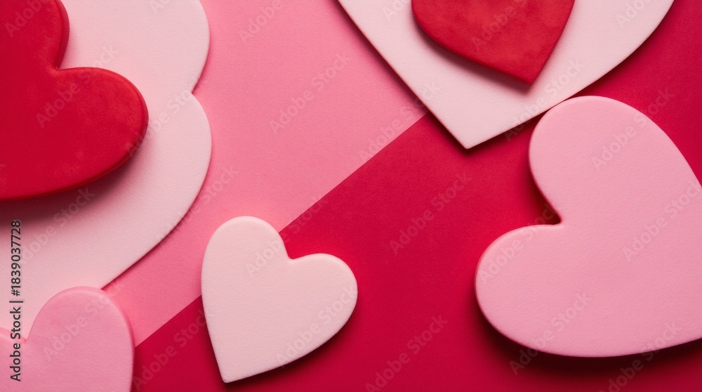 Obraz premium Soft Valentine’s Day pastel composition with minimalistic hearts, gentle cinematic lighting and clean layout, perfect for romantic, holiday, and commercial design projects.