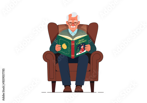 Elderly man reading book in armchair