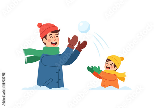 Children playing with snowball in winter