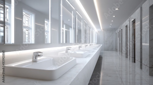 Modern public restroom with sinks and mirrors
