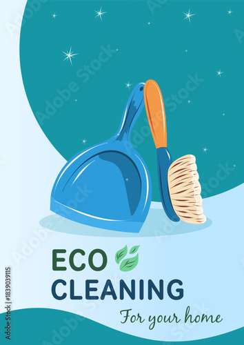 Cleaning service vector banner with cleaning equipment. Cartoon illustration for promoting professional companies offer for posters and flayers.