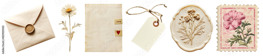 Fototapeta premium PNG Vintage floral stationery collection, element set on transparent background