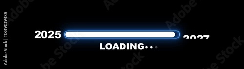 Glowing neon new year 2027 loading bar animation Year changing from 2026 to 2027. Loading bar from 2026 to 2027 new year scroll animation. 4k video