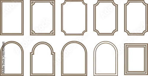 Collection of ten decorative brown frames on white