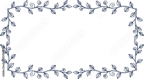 Hand drawn leafy rectangular border frame in elegant line art vector style for invitations and botanical design