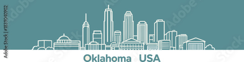 Oklahoma skyline illustration on teal background