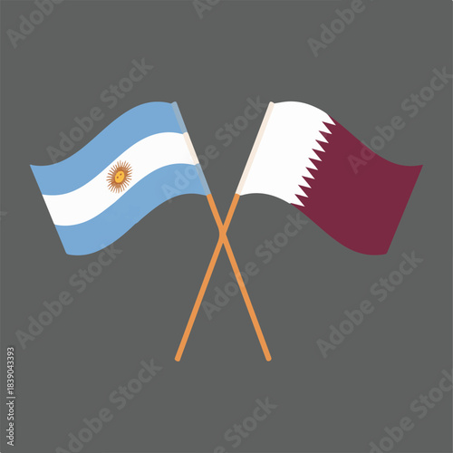 Qatar and Argentina Waving Flags Vector – Crossed National Flags, Clean Minimal Illustration
