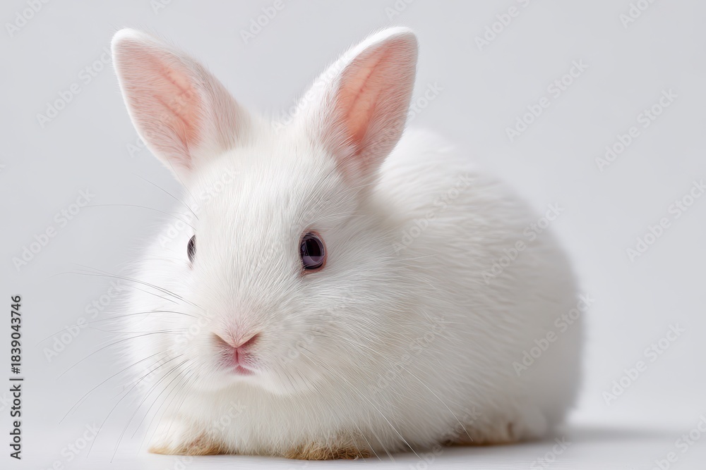 Fototapeta premium Calm white bunny isolation: close-up portrait with soft lighting