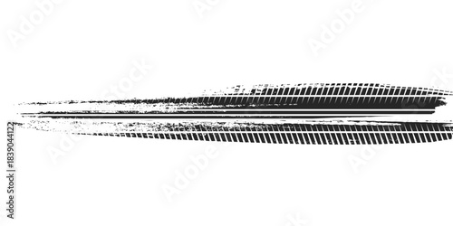Grunge tire track, wheel braking marks. Truck, car or motorcycle tread pattern silhouette. Auto race, motorsport, speed racing design element.