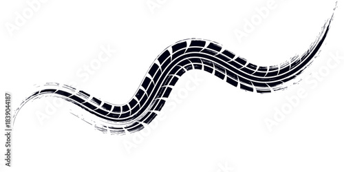 Grunge tire track, wheel braking marks. Truck, car or motorcycle tread pattern silhouette. vector