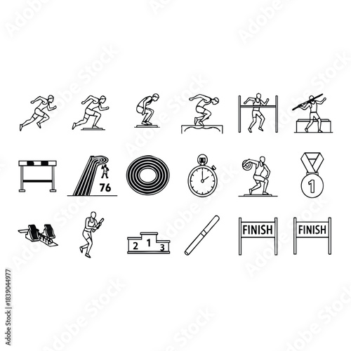 Track and Field Athletics Line Icon Set
