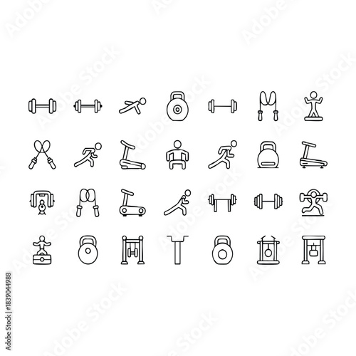 Gym Fitness Equipment Line Icon Set