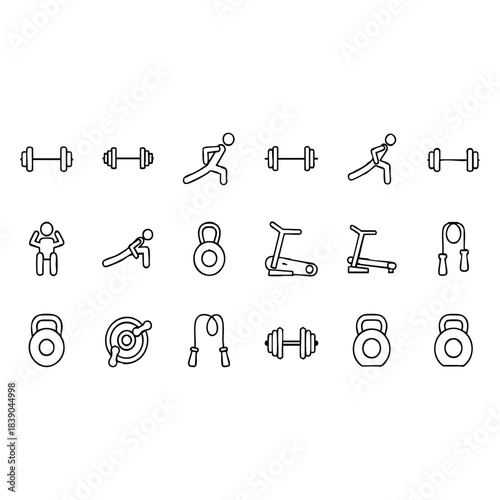 Gym Fitness Equipment Line Icon Set