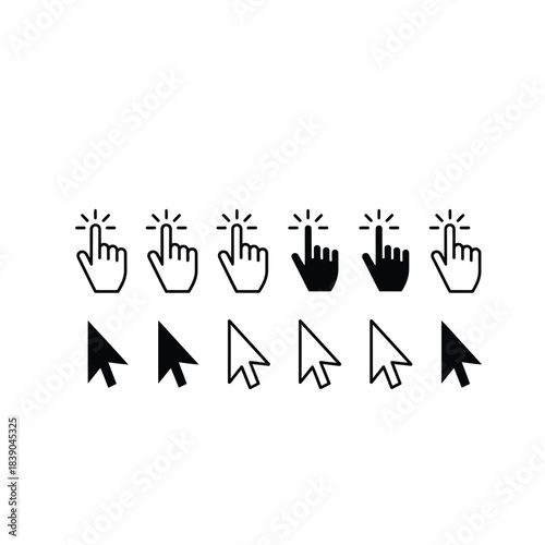 Web and User Interface Icon Collection - Globe, Cursor, and Hand Click Symbols