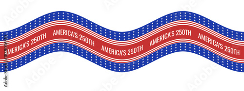 America's 250th. Wavy holiday Ribbon isolated transparent background. Vector illustration of Wavy America flag with holiday text. EPS 10