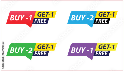 Buy 1 Get 1 Free Speech Bubble Badge. Promo Discount Sticker Design.