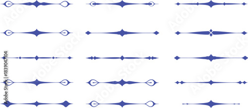 Collection of blue decorative line dividers and ornaments