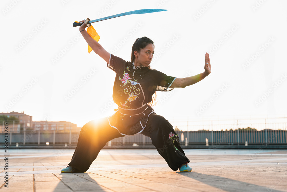 custom made wallpaper toronto digitalChinese young woman practicing wushu kung fu.