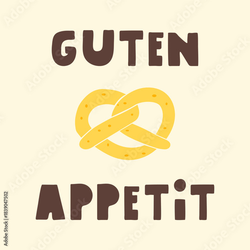 German Pretzel Illustration Vector art of pretzel with text Guten Appetit. Ideal for bakery branding, snack packaging and German cultural events.
